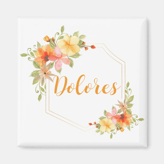 Elegant VattenfärgsfärgBlommigt Gult Monogram Namn Magnet (Framsidan)