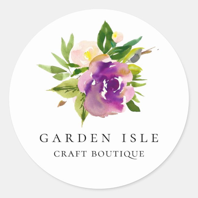 Elegant VattenfärgsfärgBlommigt Lila Runt Klistermärke (Framsida)