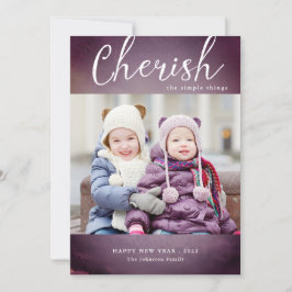 Elegant Vattenfärgsfärgen Cherish nyårsfoto Julkort