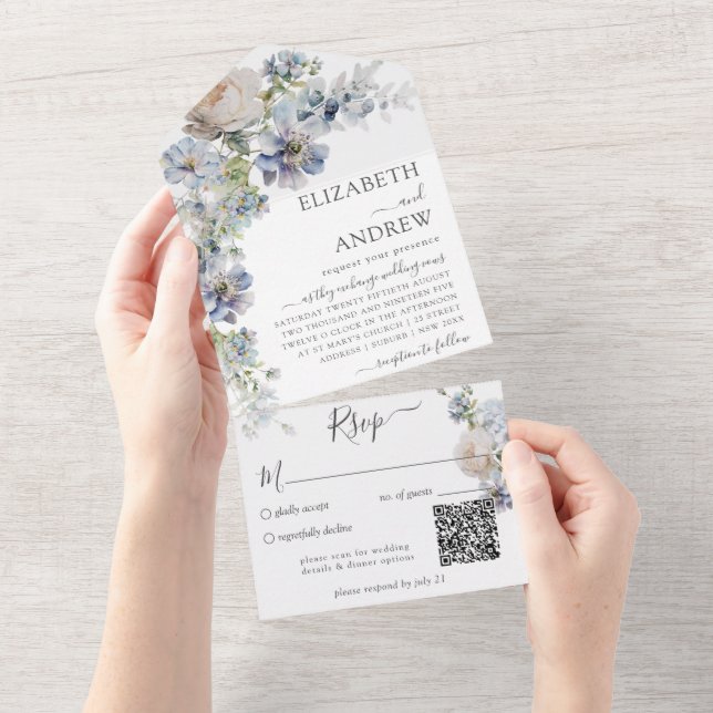 Elegant Vattenfärgsfärgkod Blommigt Qr (Avrivbar del)