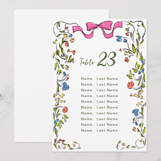 Elegant Vattenfärgsfärgkort för Vild Blommor, Bord Inbjudningar (Fram/baksida)