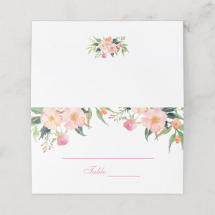 Elegant Vattenfärgsfärgkort Rosa Blommigt Bröllop Placeringskort
