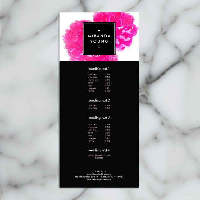 Elegant Vattenfärgsfärgkort Rosa Peonies Rack Card Reklamkort (Skapare uppladdad)