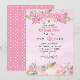 Elegant Vattenfärgsfärgning Rosa  Blommigt Babyklä Inbjudningar