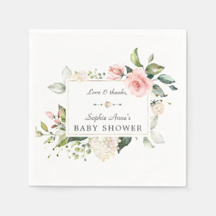Elegant Vattenfärgsfärgning Rosa blommor Babykläd Pappersservett