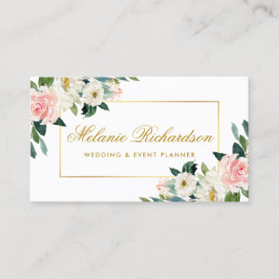Elegant Vattenfärgsfärgning Rosa vit Blommigt G Visitkort
