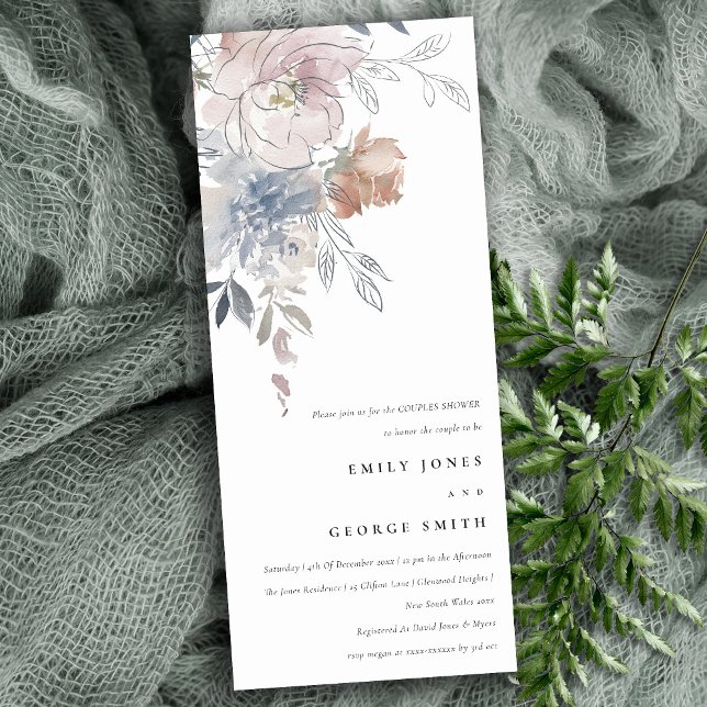 Elegant  vattenfärgsfärgskö Blommigt Par Shower Inbjudningar (Skapare uppladdad)