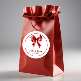 Elegant Vattenfärgsfärgstecknet Red Bow Wedding Fa Runt Klistermärke