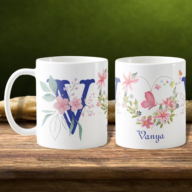 Elegant Vattenfärgsfilter Blommigt Butterfly Monog Kaffemugg (Skapare uppladdad)
