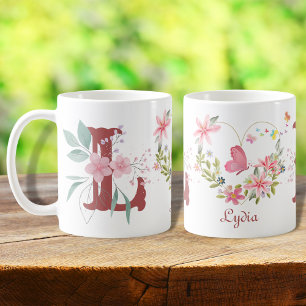 Elegant Vattenfärgsfilter Blommigt Butterfly Monog Kaffemugg