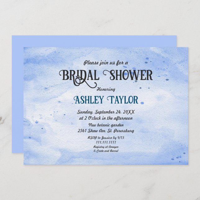 Elegant Vattenfärgsflottan blå, rustik Möhippa Inbjudningar (Fram/baksida)