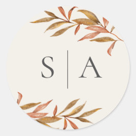 Elegant Vattenfärgsförseglingar i Löv Bröllop Runt Klistermärke