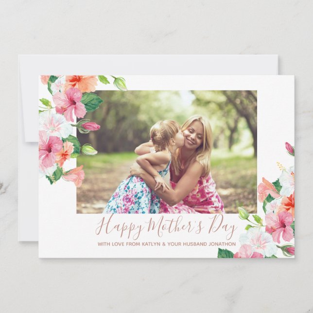 Elegant Vattenfärgsfoto Blommigt Lycklig Mors dag Julkort (Framsida)