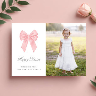 Elegant Vattenfärgsfoto för Coquette Bow Påsk Julkort