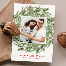 Elegant Vattenfärgsfoto Gräs Gren Utandning Foto Julkort