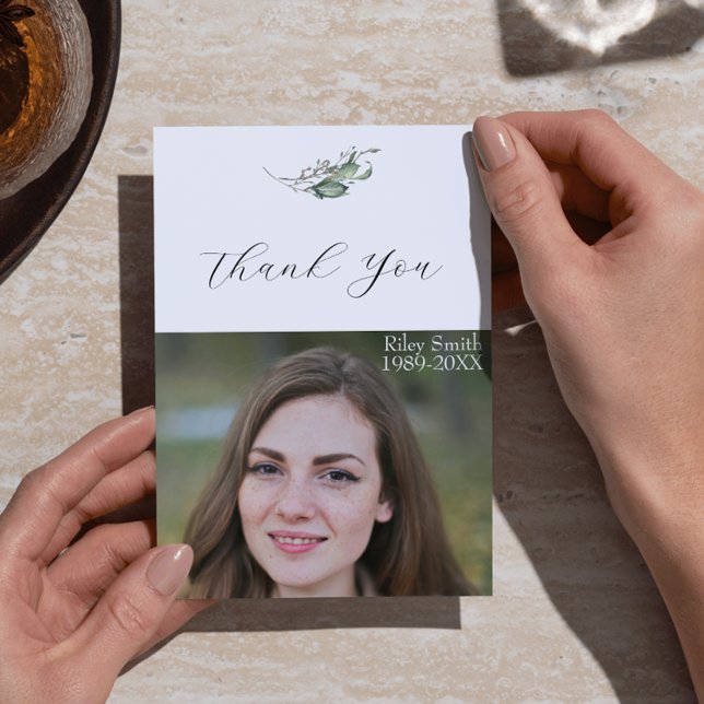 Elegant Vattenfärgsfoto Gren Begravt foto Tack Kort (Elegant Watercolor Branch Funeral Photo Thank You Card)