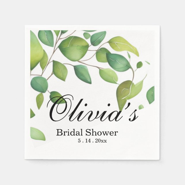 Elegant vattenfärgsgrön grönt botanisk pappersservett (Framsidan)