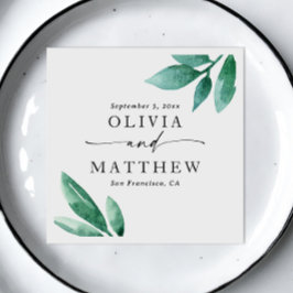 Elegant vattenfärgsgrönträdgårdsskript bröllop pappersservett