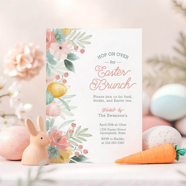 Elegant Vattenfärgsinbjudan Blommigt Påsk Brunch-i Inbjudningar (Elegant Watercolor Floral Easter Brunch Invitation)