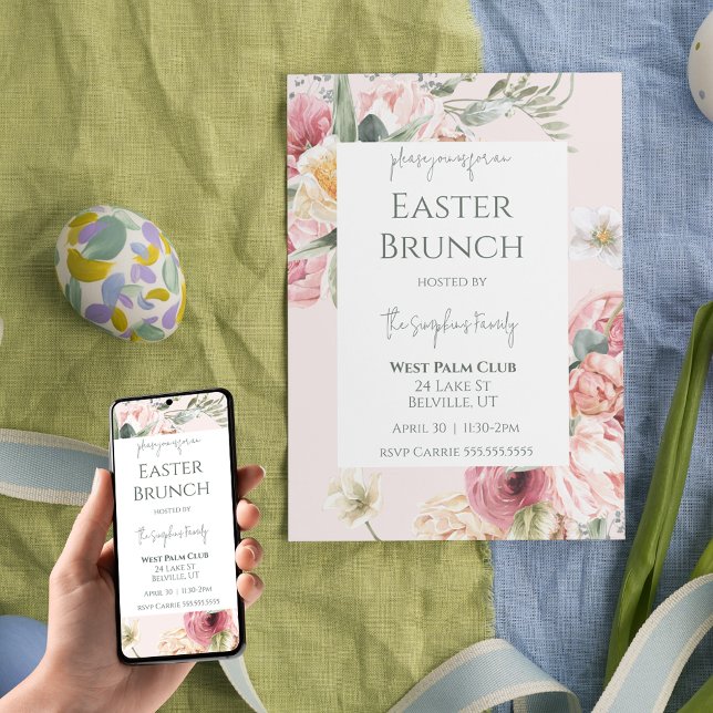 Elegant Vattenfärgsinbjudan Blommigt Påsk Brunch-i Inbjudningar (Elegant Watercolor Floral Easter Brunch Invitation
)