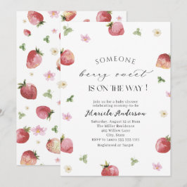 Elegant Vattenfärgsjordgubbsbabyskor Inbjudningar