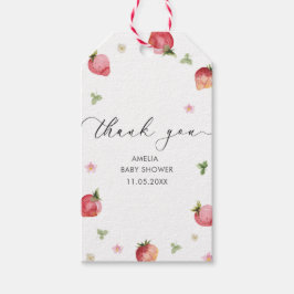 Elegant Vattenfärgsjordgubbsbabyskor Presentetikett
