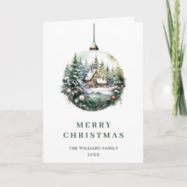 Elegant Vattenfärgsjulen Ornament Hälsning Helgkort