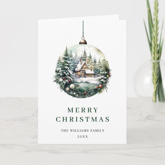 Elegant Vattenfärgsjulen Ornament Hälsning Helgkort (Framsida)