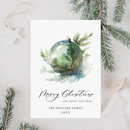 Elegant Vattenfärgsjulen Ornament Hälsning Julkort