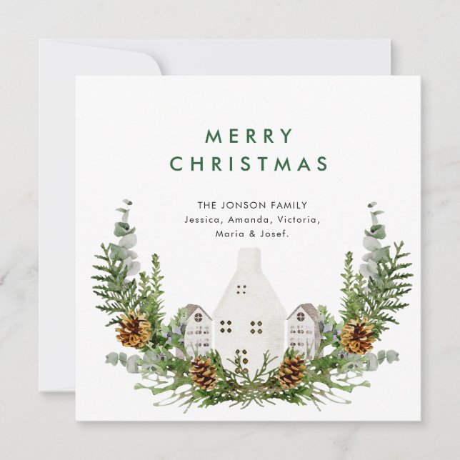 Elegant Vattenfärgsjulsammansättning Hälsning Julkort (Framsida)