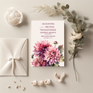 Elegant Vattenfärgskoral och Rosa Dahlia Bröllop Inbjudningar
