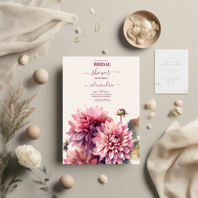 Elegant Vattenfärgskoral och Rosa Dahlia-Möhippa Inbjudningar (Skapare uppladdad)