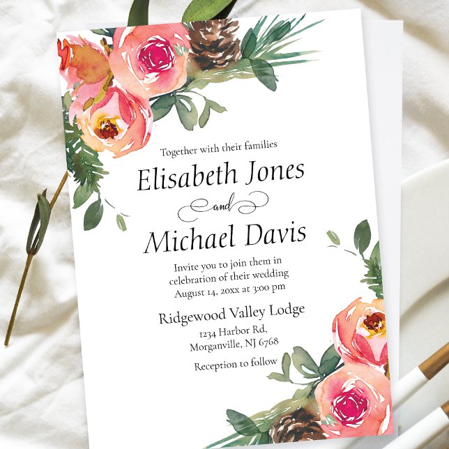 Elegant Vattenfärgslådor | BLOMMIGT BRÖLLOP Inbjudningar (Elevate your special day with this captivating watercolor floral wedding invitation.)