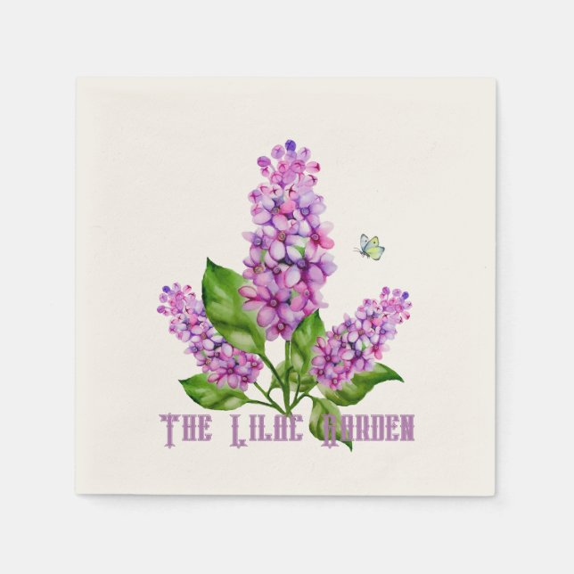 Elegant vattenfärgslilac gren pappersservett (Framsidan)