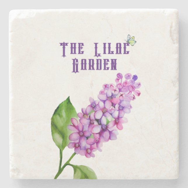 Elegant vattenfärgslilac gren stenunderlägg (Framsidan)