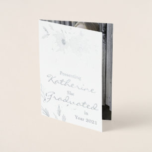 Elegant Vattenfärgsljusblå Studenten-foto Folierat Kort