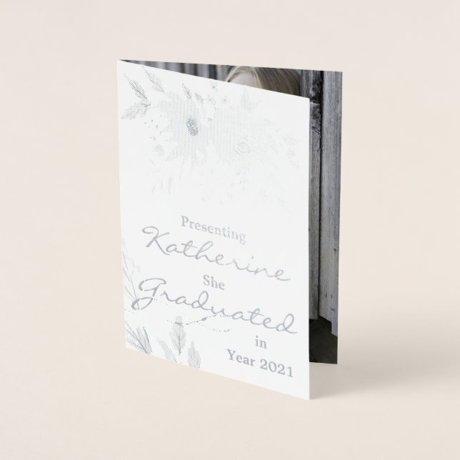 Elegant Vattenfärgsljusblå Studenten-foto Folierat Kort (Framsida)