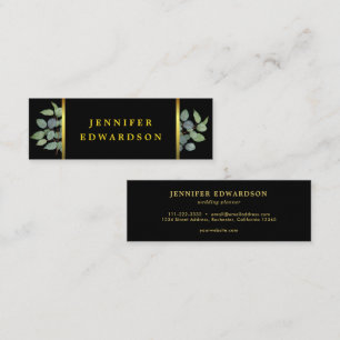 Elegant vattenfärgslöv svart guld professionell mini visitkort