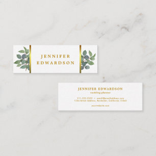 Elegant vattenfärgslöv vit guld professionell mini visitkort