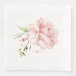 Elegant Vattenfärgsmagare Monogram Rosa Blommigt M Pappersservett