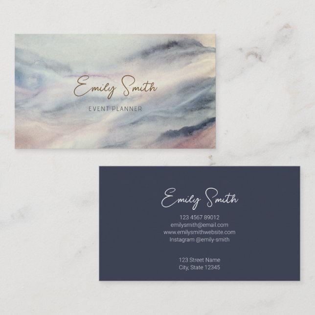 Elegant Vattenfärgsmarkör och Mörk Grått bakåt Visitkort (Fram/baksida)