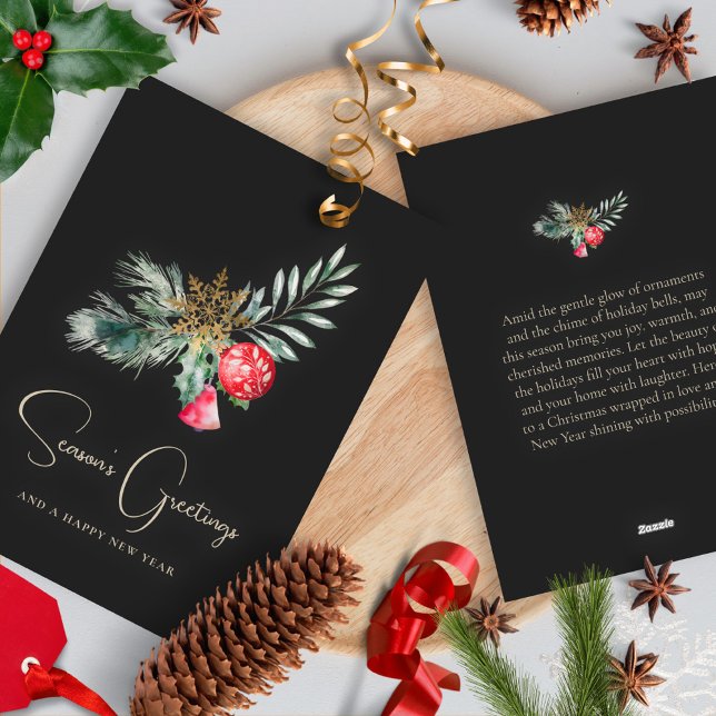 Elegant Vattenfärgsminimalistiskt God jul Guld Julkort (Skapare uppladdad)