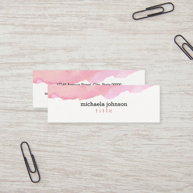 Elegant Vattenfärgsminimalt Rosa Mini Visitkort (Fram/Back In Situ)