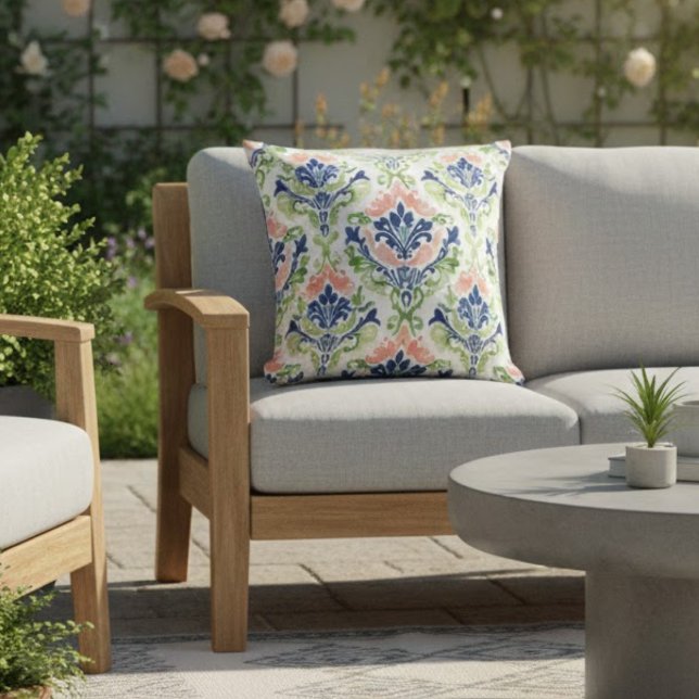 Elegant Vattenfärgsmönster för Rosa av korallblått Kudde (Skapare uppladdad)