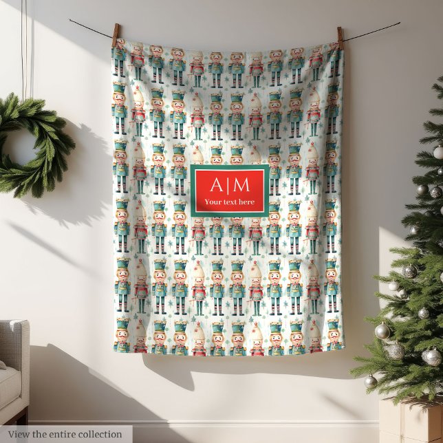 Elegant vattenfärgsmuskler Röd grönt Julafton Kast Fleecefilt (Elegant watercolor nutcracker red green Xmas throw Fleece Blanket)