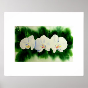 Elegant vattenfärgsorkidéer, grönt botaniska poster