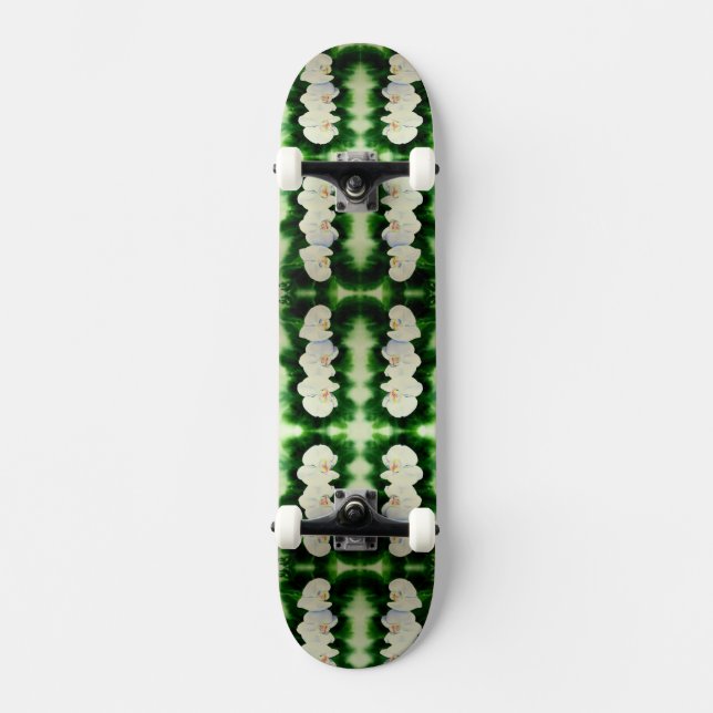 Elegant vattenfärgsorkidéer, grönt botaniska skateboard bräda 20 cm (Framsida)