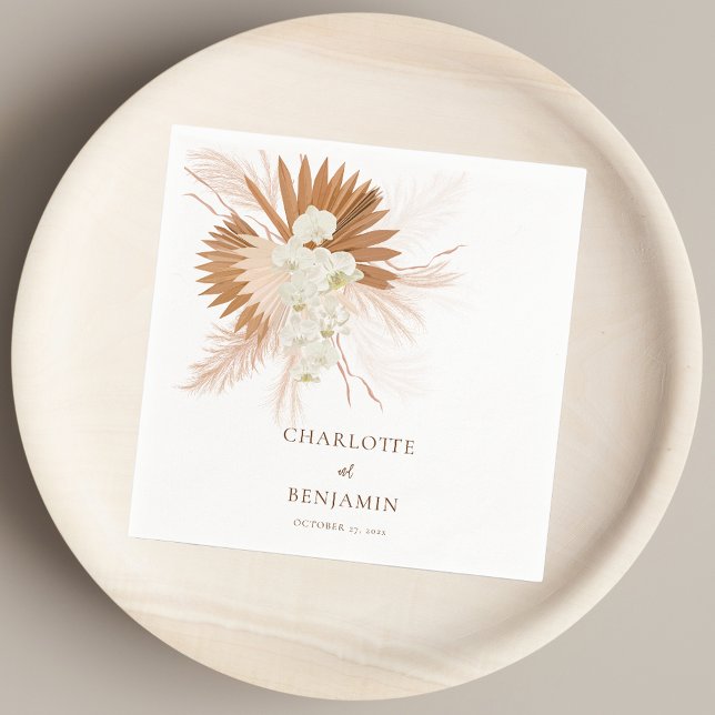 Elegant Vattenfärgspampas Grass Bröllop Papper Pappersservett (Elegant Watercolor Pampas Grass Wedding Paper Napkins)