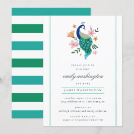 Elegant Vattenfärgspeacock Baby Shower Inbjudningar