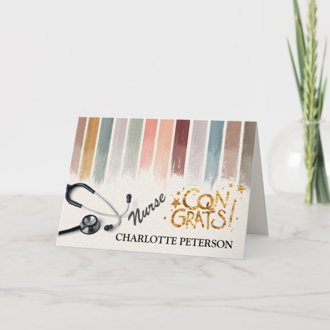 Elegant Vattenfärgspensel Linje Nurse Studenten Kort (Framsida)